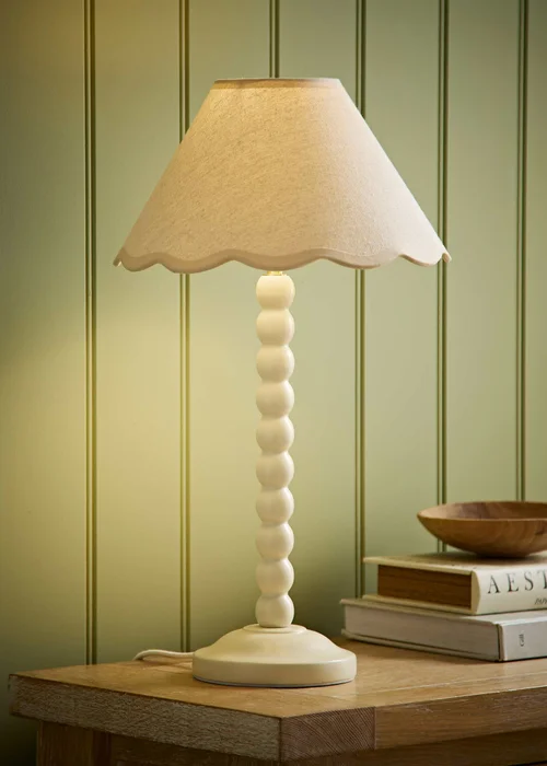 ValueLights Bobble Cream Table Lamp with Natural Trim Scallop Shade - One Size Image 5
