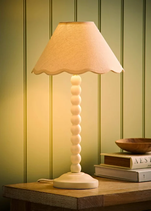 ValueLights Bobble Cream Table Lamp with Natural Trim Scallop Shade - One Size Image 1