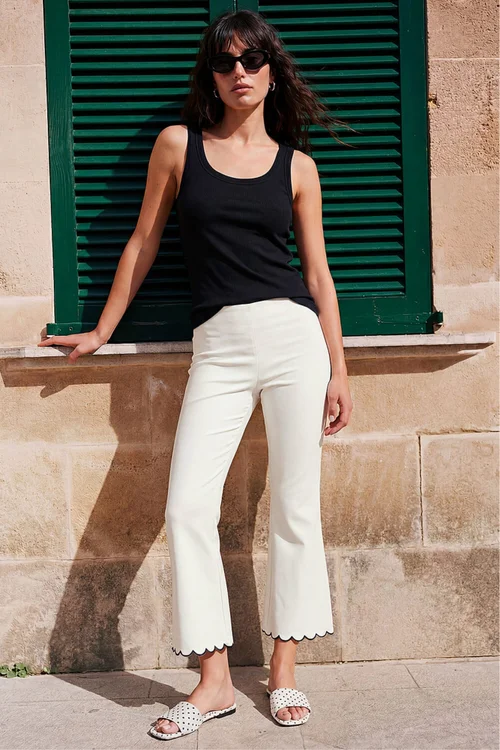 Roman Ivory Cropped Stretch Flared Trouser - 12 Image 1