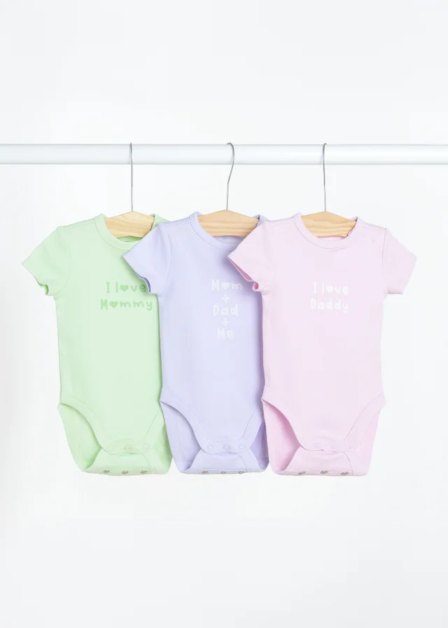 Cool Club Lilac 3-Pack Short Sleeve Love-Themed Bodysuits (1-36 mnths)