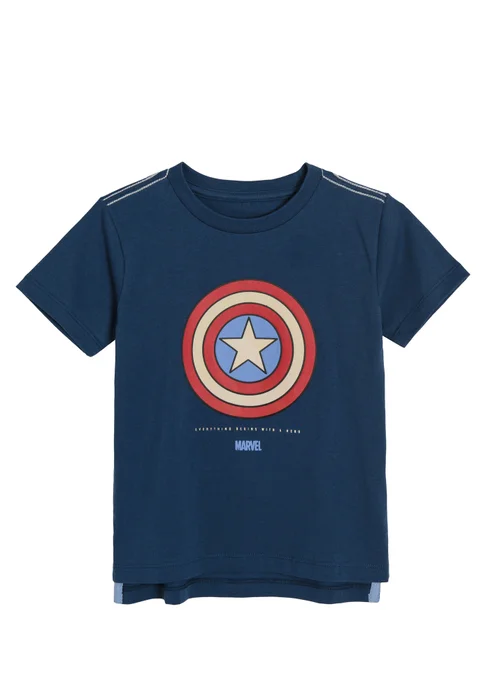 Cool Club Navy Captain America Short Sleeve Graphic Printed T-Shirt (3-9 yrs) - 8 Yrs Image 1