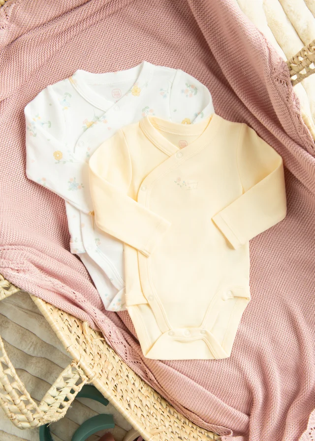Cool Club Yellow 2-Pack Floral Print Long Sleeve Bodysuits (1-9 mnths)