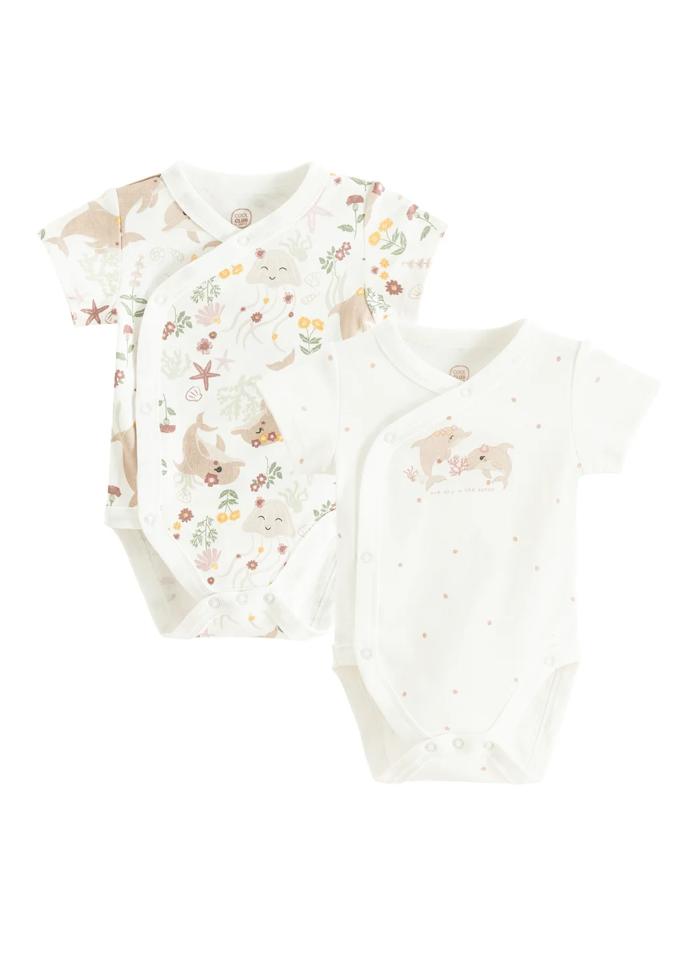 Cool Club Cream 2-Pack Short Sleeve Sea Print Bodysuits (1-9 mnths) - 3-6 months Image 1