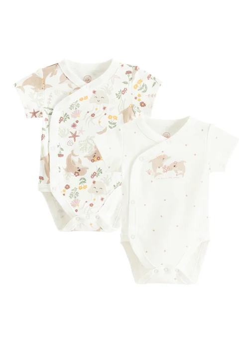 Cool Club Cream 2-Pack Short Sleeve Sea Print Bodysuits (1-9 mnths) - 3-6 months Image 1