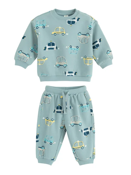 Cool Club Blue All-Over Car Print Sweatshirt and Jogger Set (3-36 mnths) - 3 Yrs Image 1