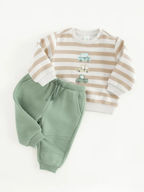 Cool Club green Striped Sweatshirt and Joggers Set (3-36 mnths) - 3 Yrs Image 2