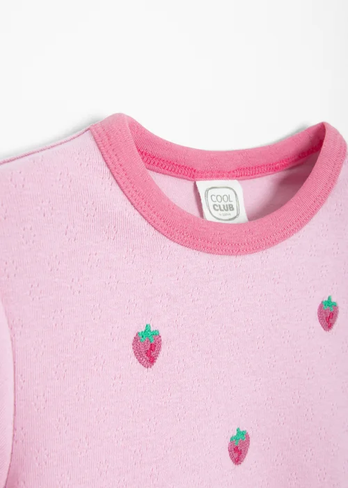 Cool Club Pink Strawberry Embroidered Short Sleeve Lettuce Edge Tee (3-8 yrs) - 8 Yrs Image 4