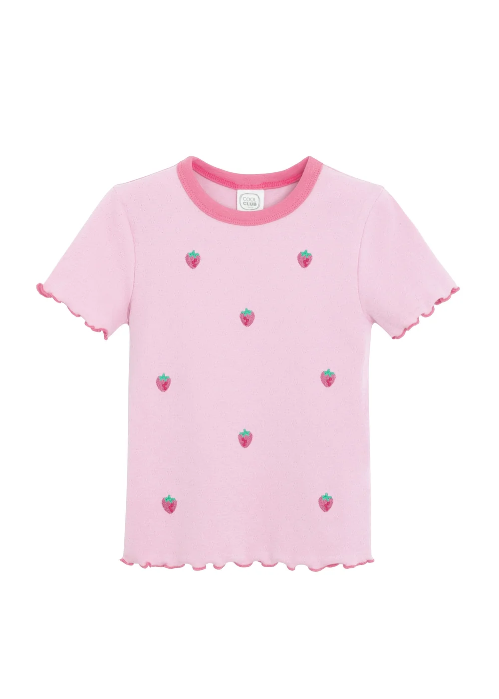 Cool Club Pink Strawberry Embroidered Short Sleeve Lettuce Edge Tee (3-8 yrs) - 8 Yrs Image 1