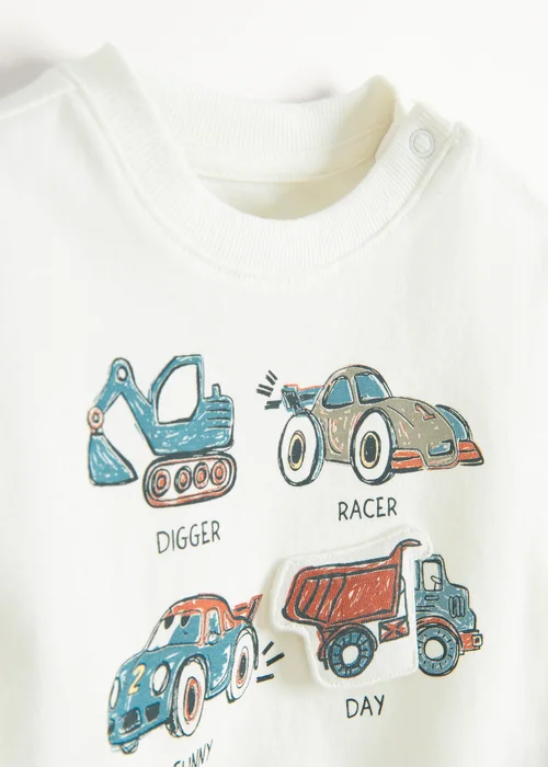 Cool Club White Long Sleeve Car Print Sweatshirt (3-24 mnths) - 1-1.5 Yrs Image 4