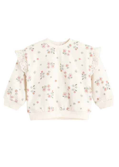 Cool Club Beige Floral Sweatshirt with Broderie Frill (3-24 mnths) - 2 Yrs Image 1