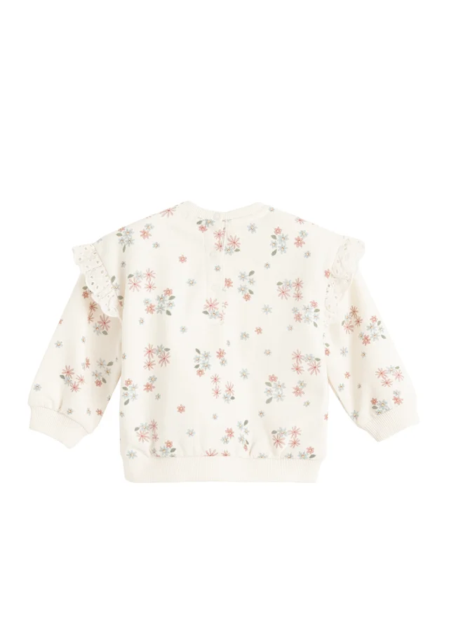 Cool Club Beige Floral Sweatshirt with Broderie Frill (3-24 mnths)