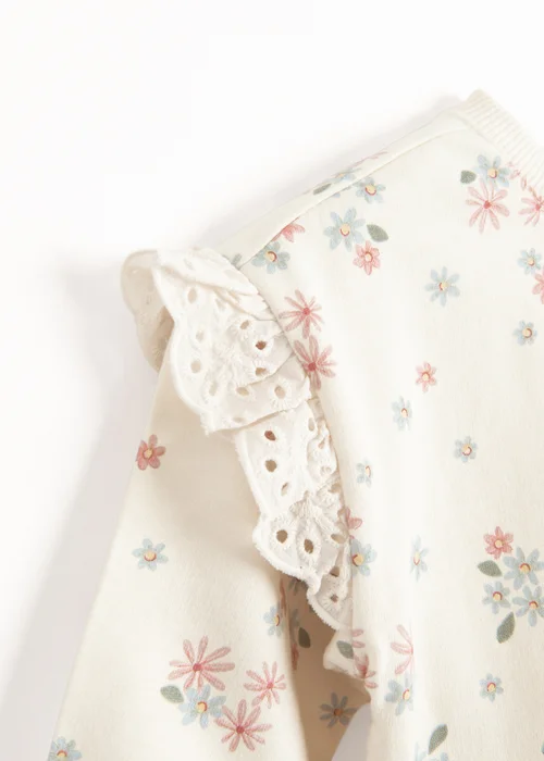 Cool Club Beige Floral Sweatshirt with Broderie Frill (3-24 mnths) - 2 Yrs Image 3