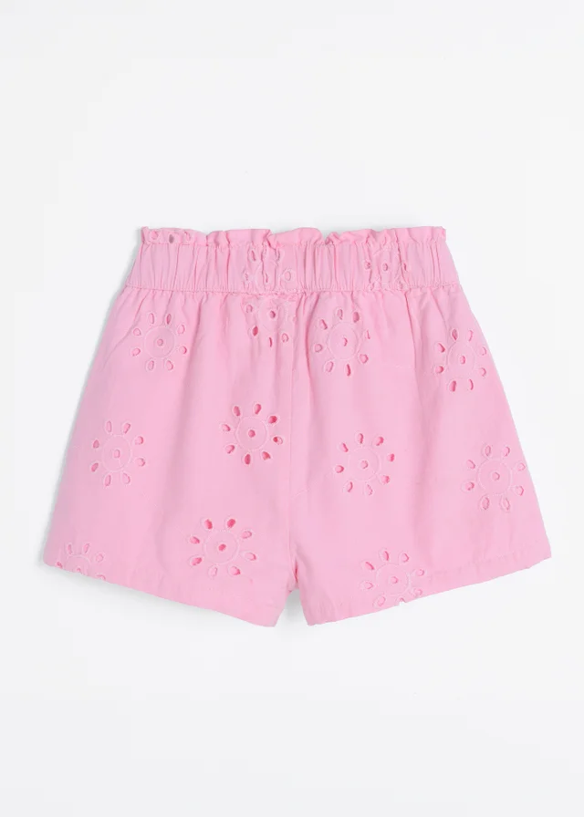 Cool Club Pale Pink Broderie Paper Bag Shorts with Elasticated Waist (3-8 yrs)