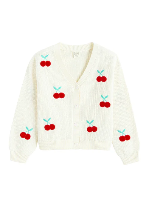 Cool Club White Cherry Embroidered Cardigan (3-8 yrs) - 6 Yrs Image 1