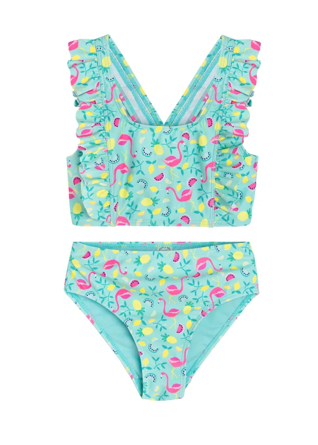 Cool Club Light Blue Flamingo and Lemon Frill Sleeve Bikini (3-8 yrs)