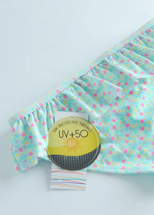 Cool Club Light Blue Floral Frill Sleeve and Frill Bottom Bikini (3-8 yrs) - 3 Yrs Image 5