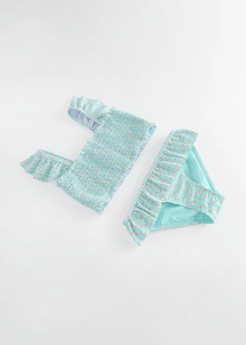 Cool Club Light Blue Floral Frill Sleeve and Frill Bottom Bikini (3-8 yrs) - 3 Yrs Image 2