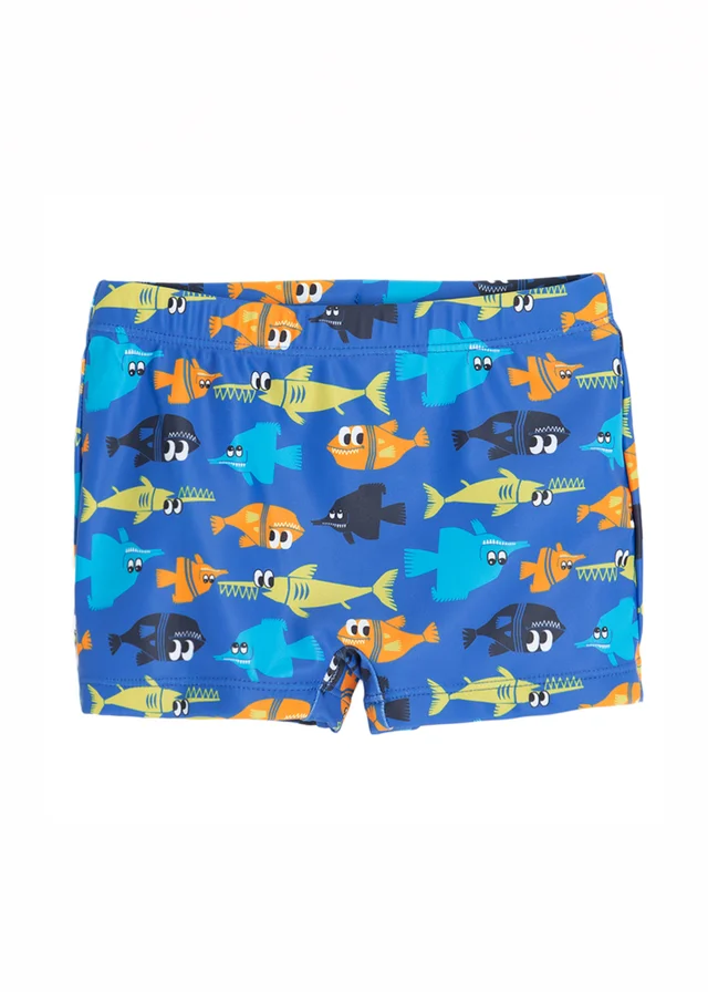 Cool Club Blue All-Over Fish Print Swim Shorts (3-8 yrs)