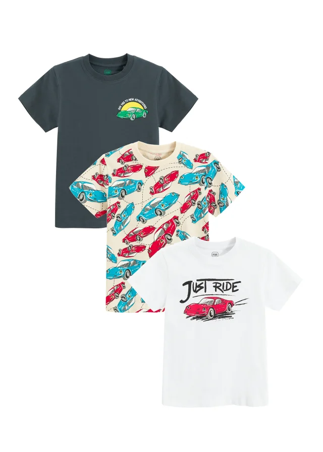Cool Club White 3-Pack Short Sleeve Car Printed T-Shirts (3-8 yrs)