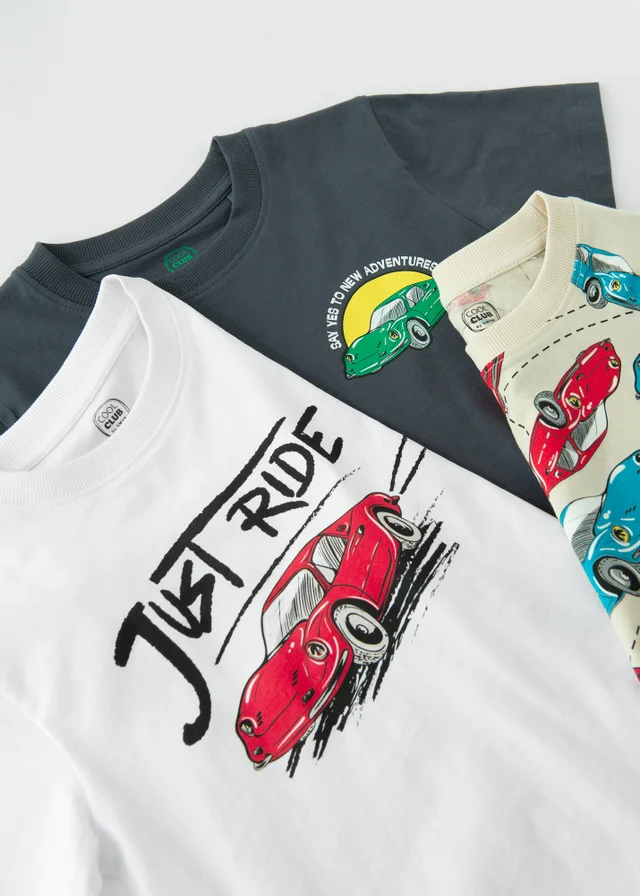 Cool Club White 3-Pack Short Sleeve Car Printed T-Shirts (3-8 yrs)