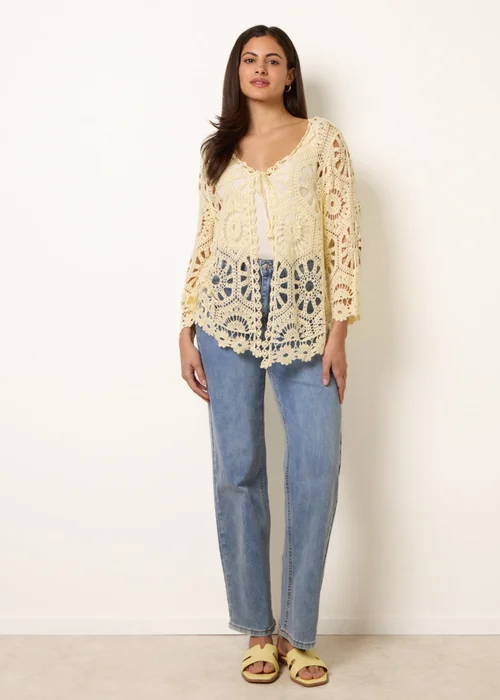 Blue Vanilla Yellow Long-Sleeved Crochet Cardigan - S/M Image 2