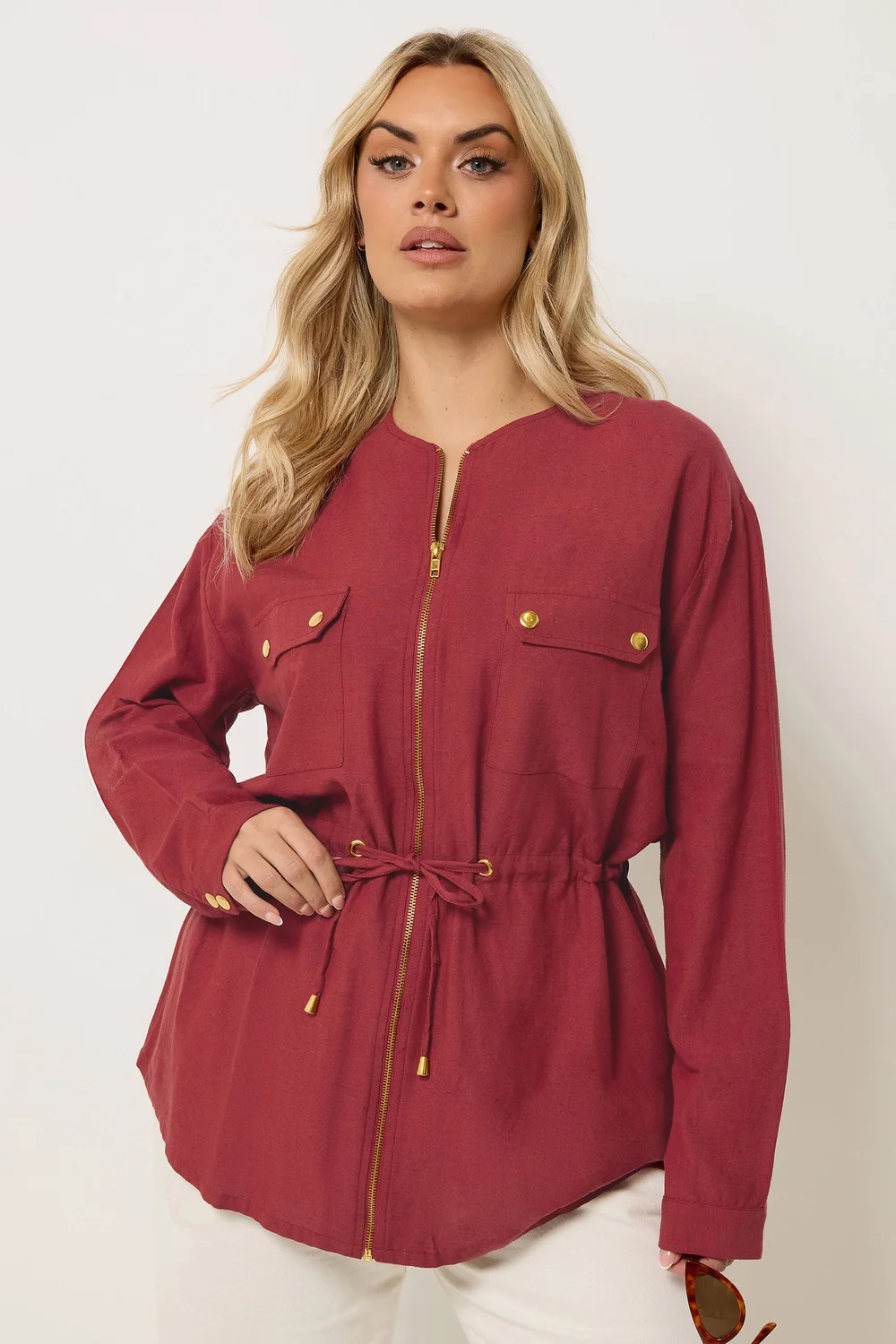 Yours Curve Red Linen Shacket - 14 Image 1