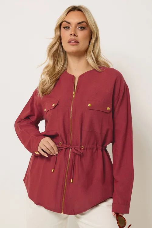 Yours Curve Red Linen Shacket - 14 Image 1