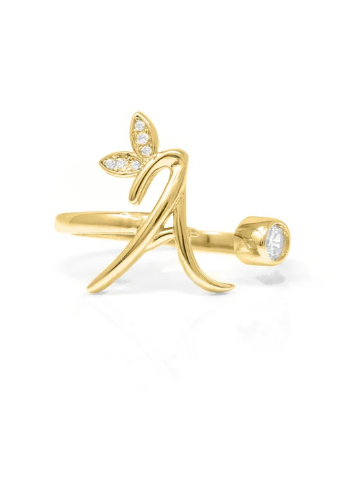 Say It With Yellow Gold Adjustable Winged Initial "A" Ring - A Image 1