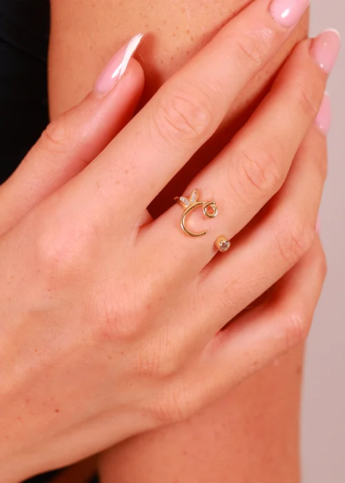 Say It With Yellow Gold Adjustable Winged Initial "A" Ring - A Image 2