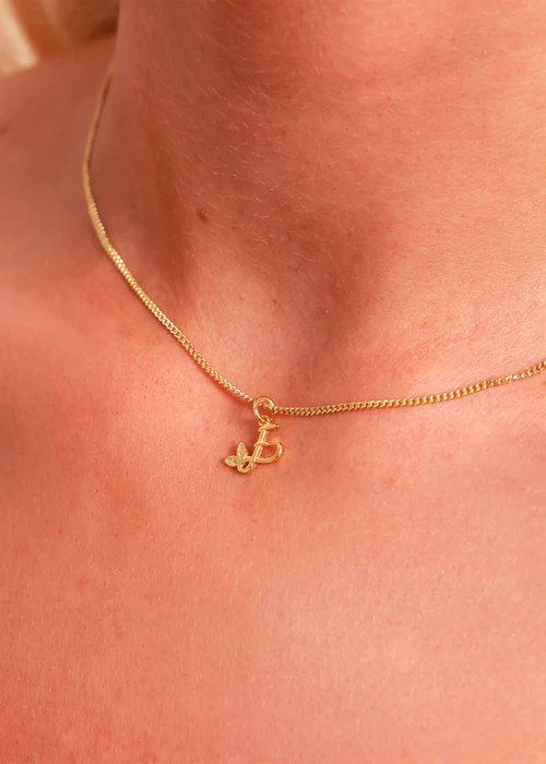 Say It With Yellow Gold Dainty Winged "A" Initial Charm Necklace - A Image 2