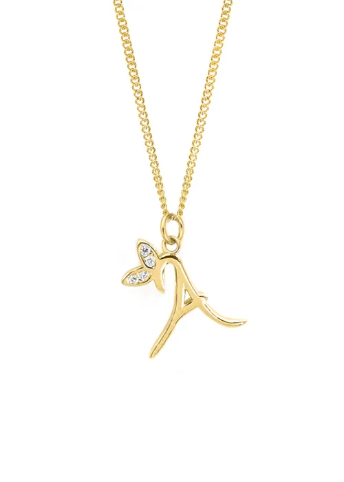 Say It With Yellow Gold Dainty Winged "A" Initial Charm Necklace - A Image 1