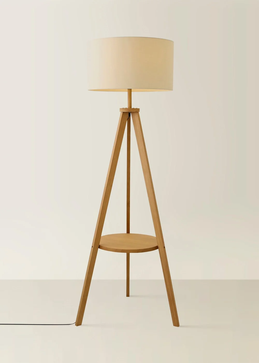 ValueLights Morrigan Shelf Floor Lamp Mid Wood with Cream Drum Shade - One Size Image 3