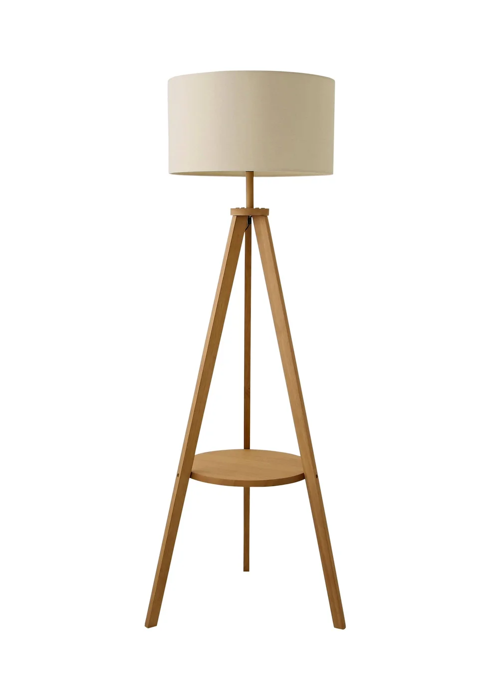 ValueLights Morrigan Shelf Floor Lamp Mid Wood with Cream Drum Shade - One Size Image 5