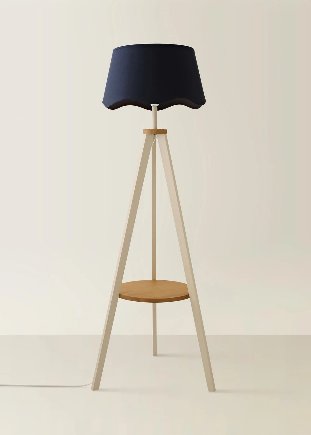 ValueLights Morrigan Shelf Floor Lamp Painted Cream with Navy Scalloped Linen Shade - One Size Image 2
