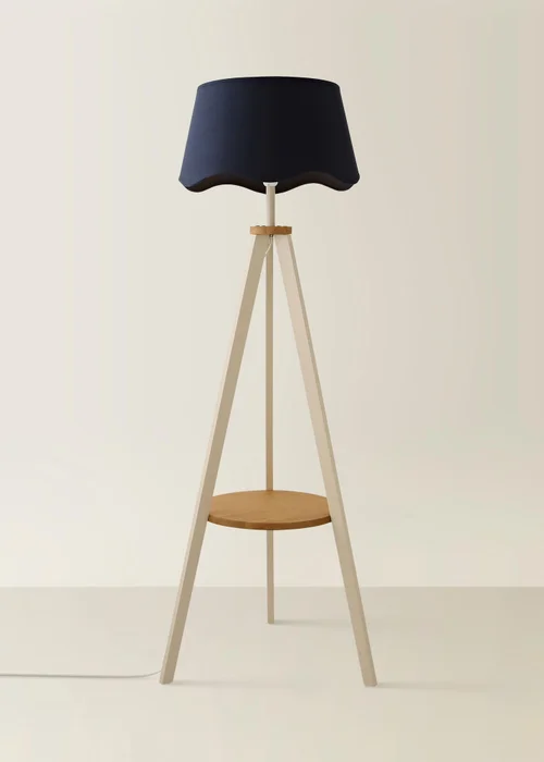 ValueLights Morrigan Shelf Floor Lamp Painted Cream with Navy Scalloped Linen Shade - One Size Image 2