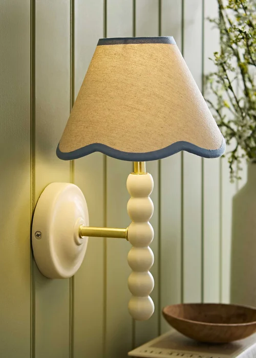 ValueLights Bobble Cream Wall Light with Blue Trim Scallop Shade - One Size Image 5