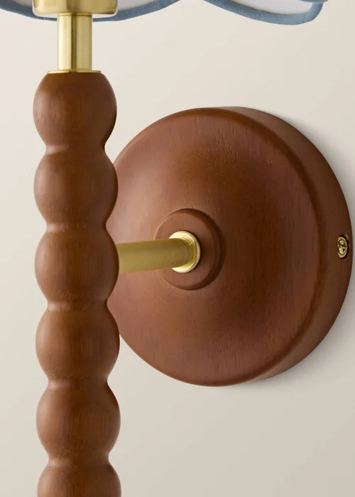 ValueLights Bobble Walnut Wall Light with Blue Trim Scallop Shade - One Size Image 3