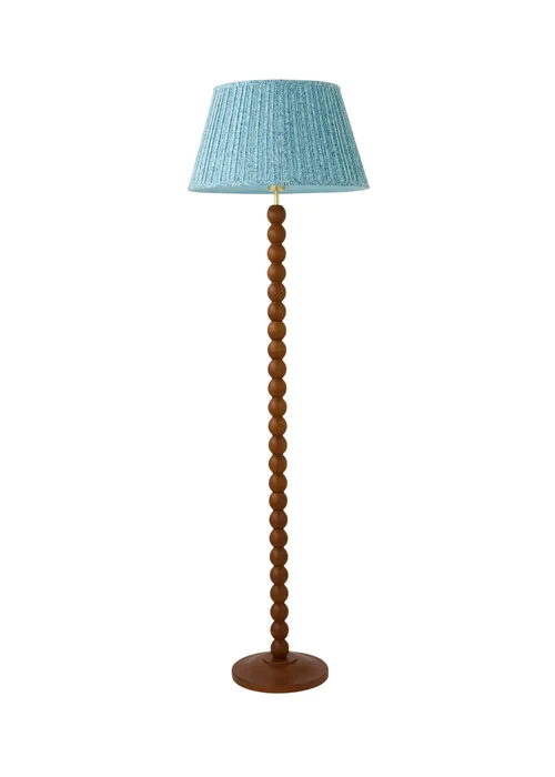 ValueLights Bobble Walnut Floor Lamp with Blue Leaf Pleated Shade - One Size Image 5