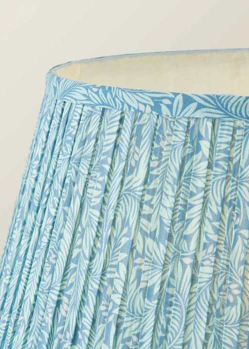ValueLights Bobble Walnut Floor Lamp with Blue Leaf Pleated Shade - One Size Image 4