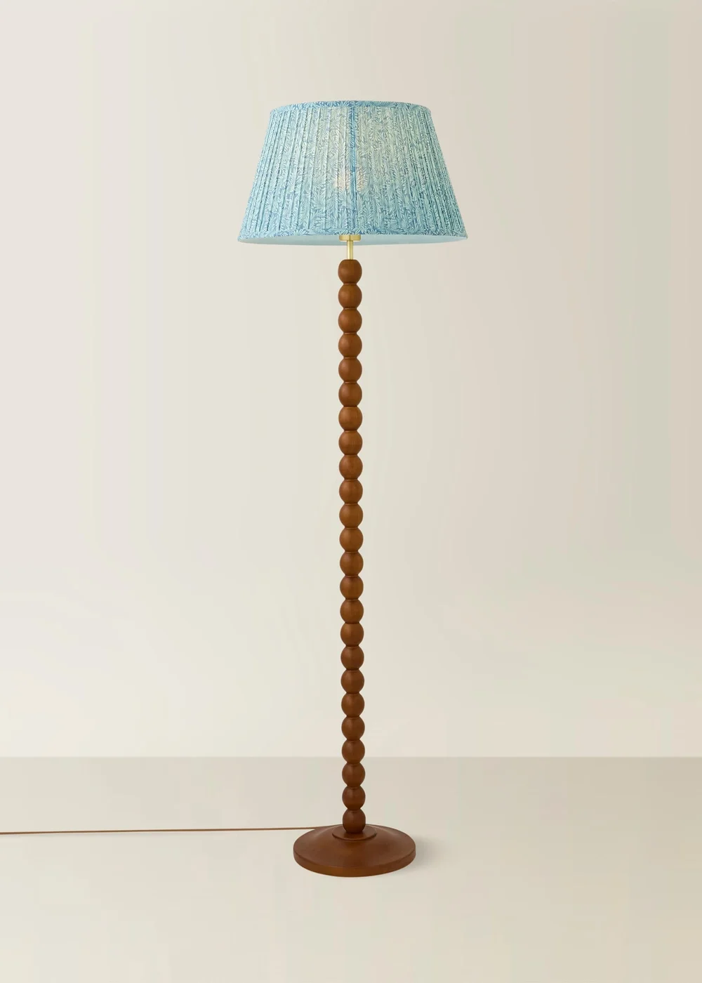 ValueLights Bobble Walnut Floor Lamp with Blue Leaf Pleated Shade - One Size Image 3