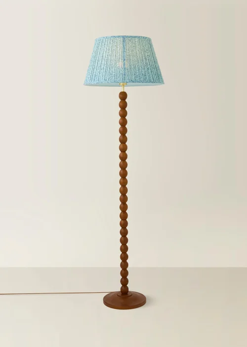 ValueLights Bobble Walnut Floor Lamp with Blue Leaf Pleated Shade - One Size Image 3