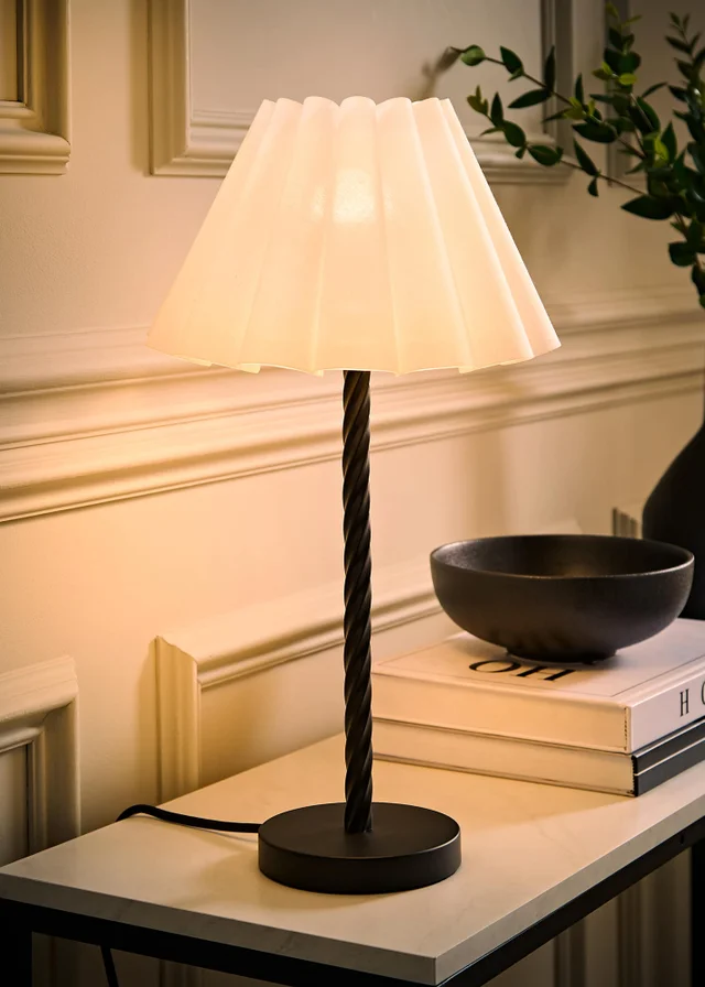 ValueLights Maura Twist Black Table Lamp with White Pleated Shade