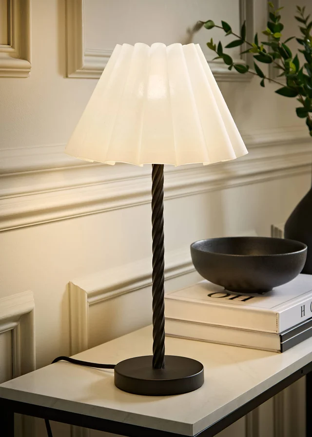 ValueLights Maura Twist Black Table Lamp with White Pleated Shade