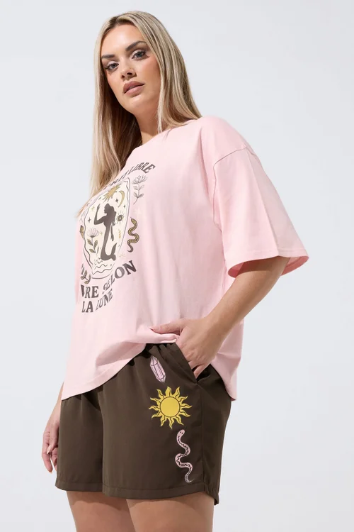 Yours Limited Curve Brown Celestial Print Shorts - 22-24 Image 1