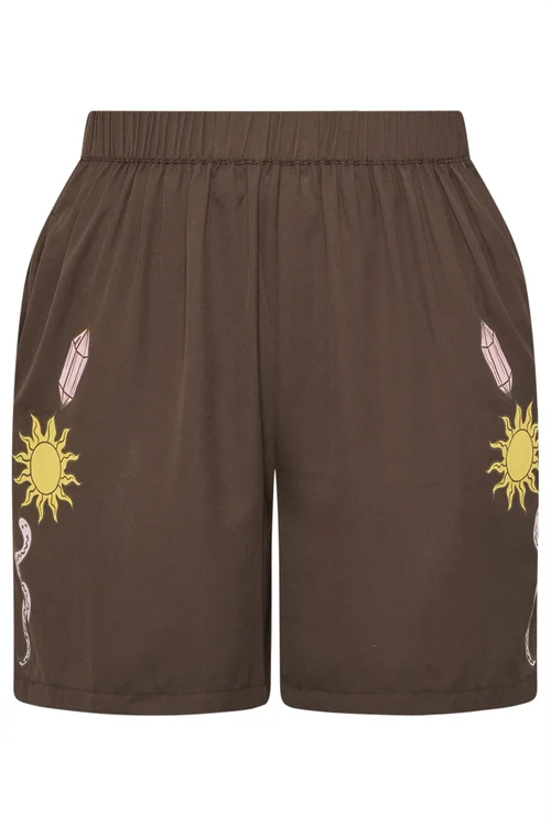 Yours Limited Curve Brown Celestial Print Shorts - 22-24 Image 5