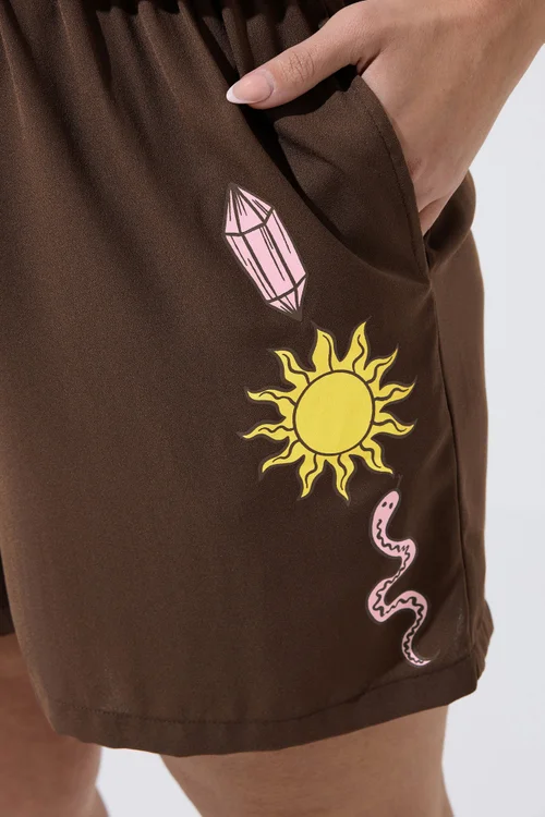 Yours Limited Curve Brown Celestial Print Shorts - 22-24 Image 4