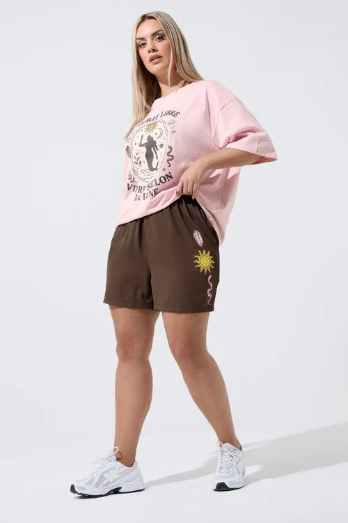 Yours Limited Curve Brown Celestial Print Shorts - 22-24 Image 2