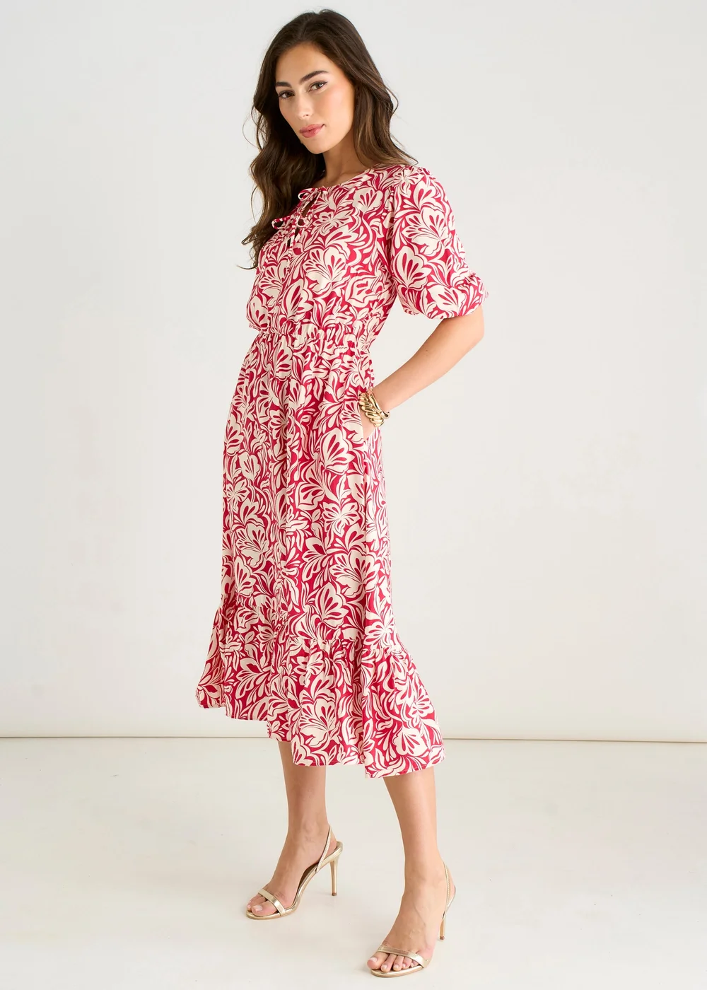 Gini London Red Paisly Print Elasticated Waist Midi Dress - 10 Image 4