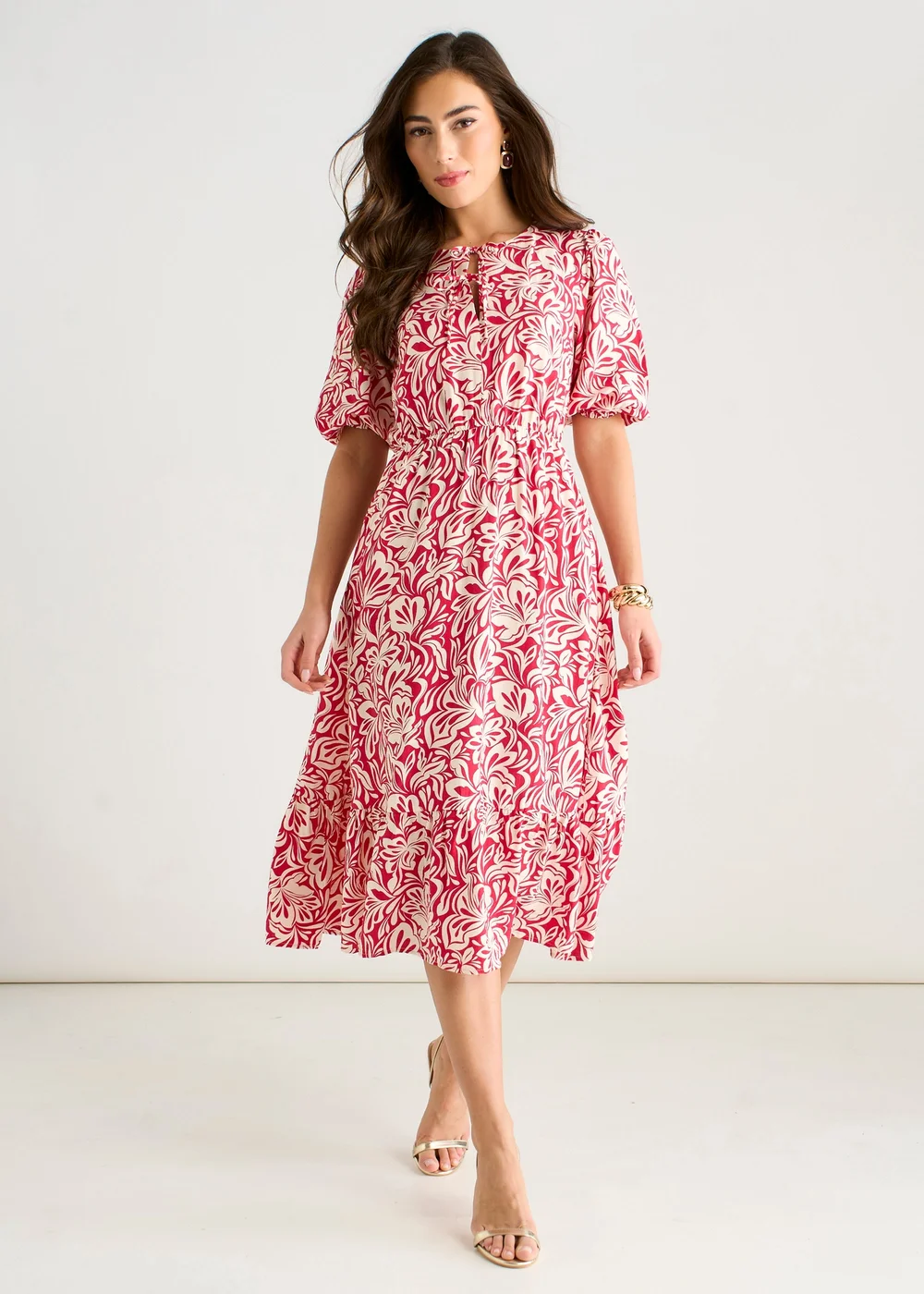 Gini London Red Paisly Print Elasticated Waist Midi Dress - 10 Image 1