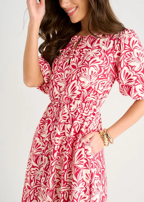 Gini London Red Paisly Print Elasticated Waist Midi Dress - 10 Image 3